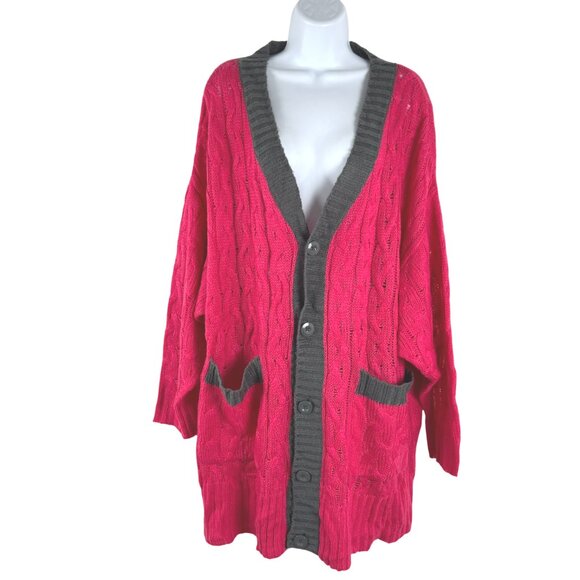 Lularoe Lucille Cardigan Sweater Large Cable Knit Pink Gray Oversized CJ-2080 - Picture 1 of 7